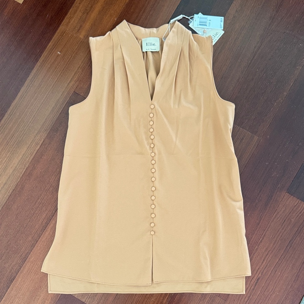 Elie Tahari Women's Beige Button-Front Blouse, XS